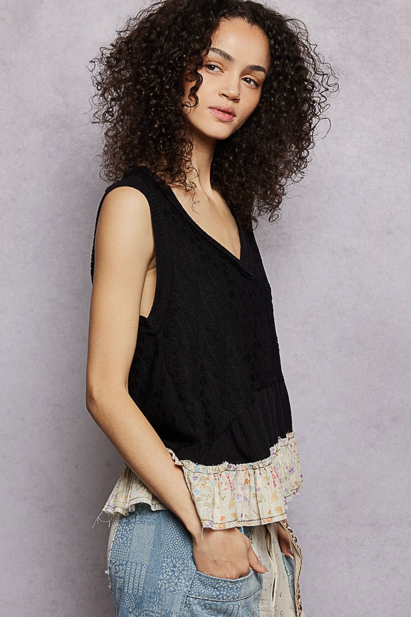 POL Floral Print V - Neck Textured Tank - Bitsy Gypsy Boutique