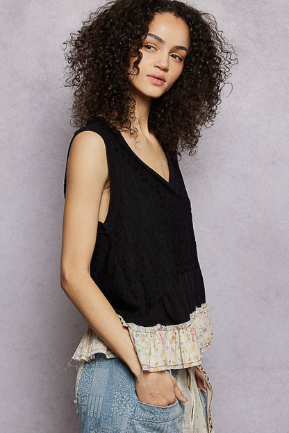 POL Floral Print V - Neck Textured Tank - Bitsy Gypsy Boutique