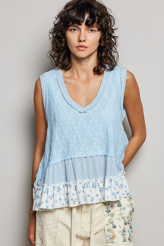 POL Floral Print V - Neck Textured Tank - Bitsy Gypsy Boutique