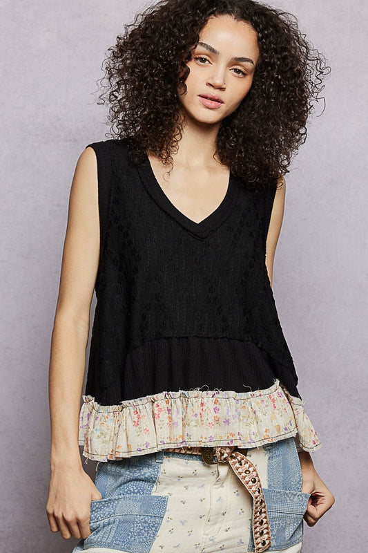 POL Floral Print V - Neck Textured Tank - Bitsy Gypsy Boutique