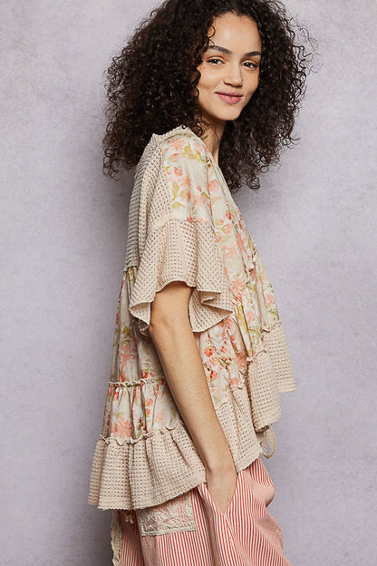 POL Floral Print V - Neck Woven Blouse with Gentle Gathers - Bitsy Gypsy Boutique