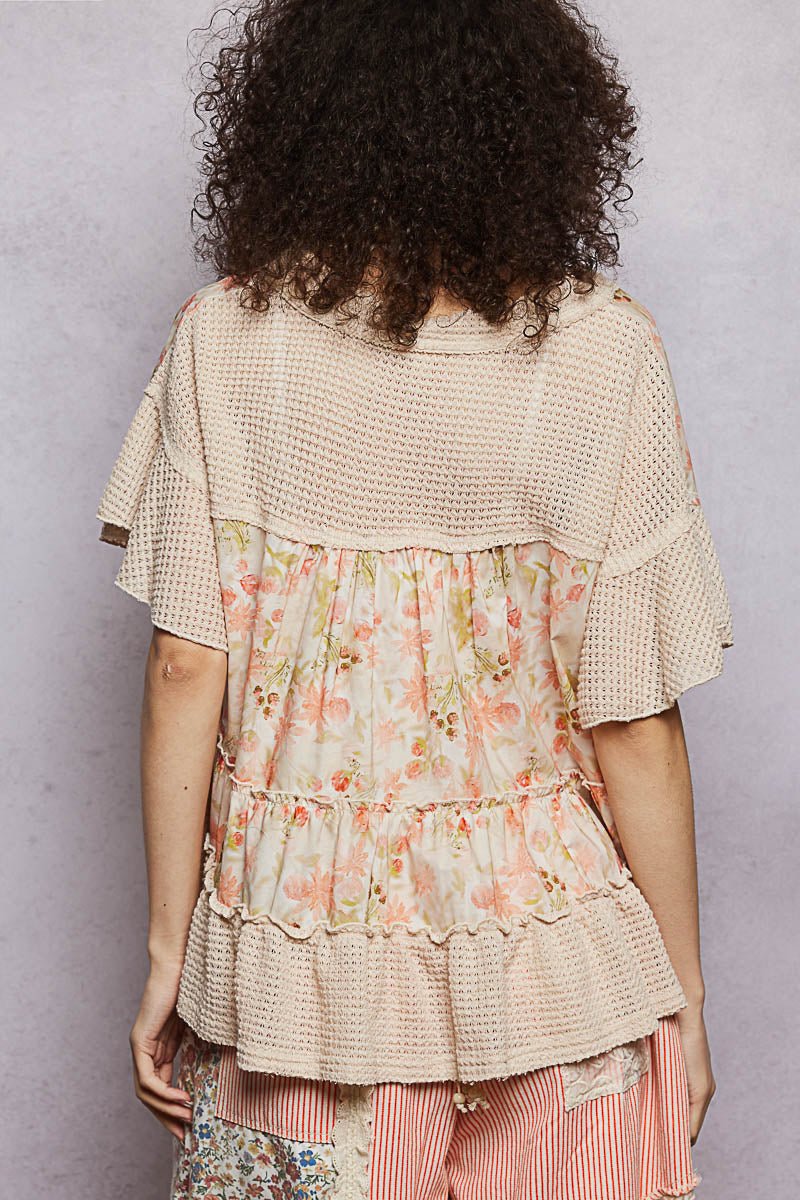 POL Floral Print V - Neck Woven Blouse with Gentle Gathers - Bitsy Gypsy Boutique