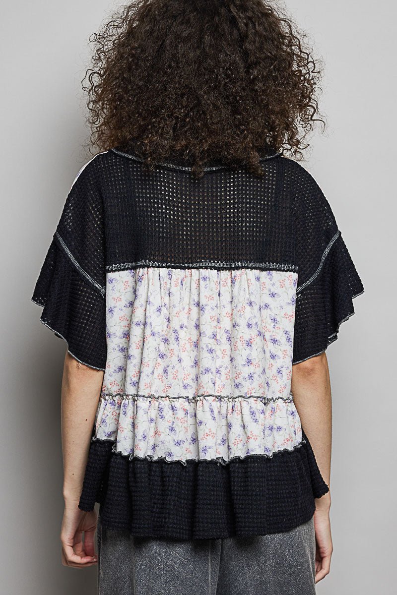 POL Floral Print V - Neck Woven Blouse with Gentle Gathers - Bitsy Gypsy Boutique