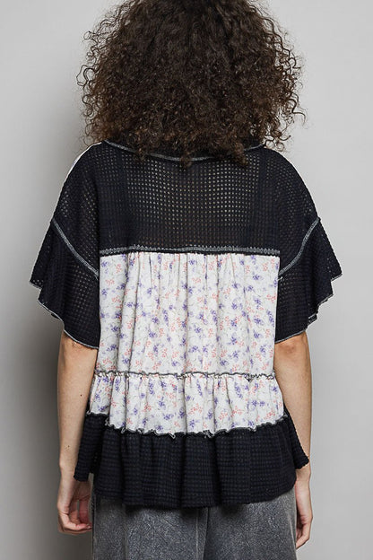 POL Floral Print V - Neck Woven Blouse with Gentle Gathers - Bitsy Gypsy Boutique
