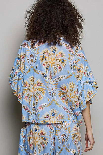 POL Floral Printed Woven Ruffle Sleeve Shirt - Bitsy Gypsy Boutique