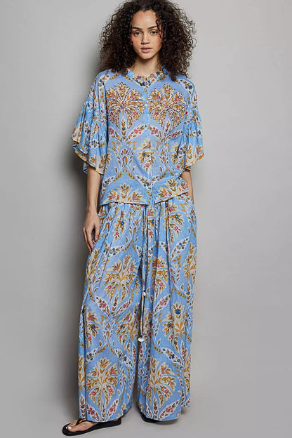 POL Floral Printed Woven Ruffle Sleeve Shirt - Bitsy Gypsy Boutique