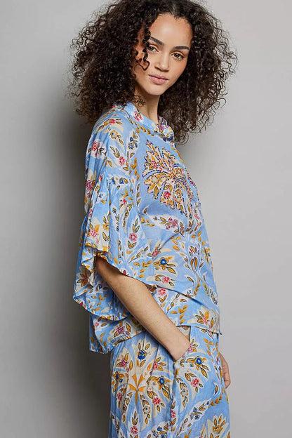 POL Floral Printed Woven Ruffle Sleeve Shirt - Bitsy Gypsy Boutique