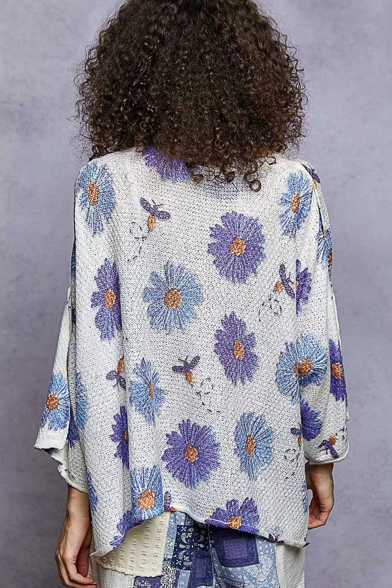 POL Floral Round Neck Rolling Edge Sweater - Bitsy Gypsy Boutique