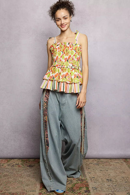 POL Floral Smocked Ruffled Cami with Tie Shoulder Straps - Bitsy Gypsy Boutique