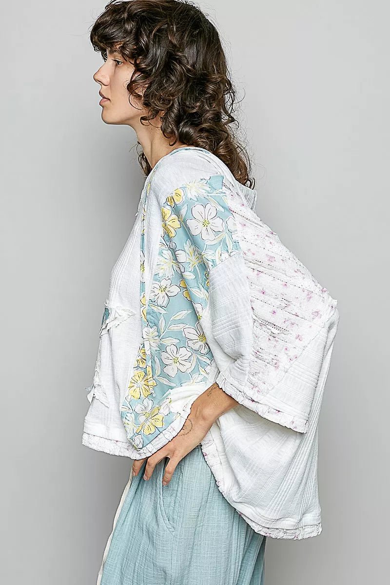 POL Floral Star Patch Hooded Blouse with Lace Contrast Detail - Bitsy Gypsy Boutique