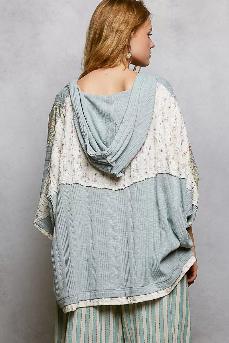 POL Floral Star Patch Hooded Blouse with Lace Contrast Detail - Bitsy Gypsy Boutique