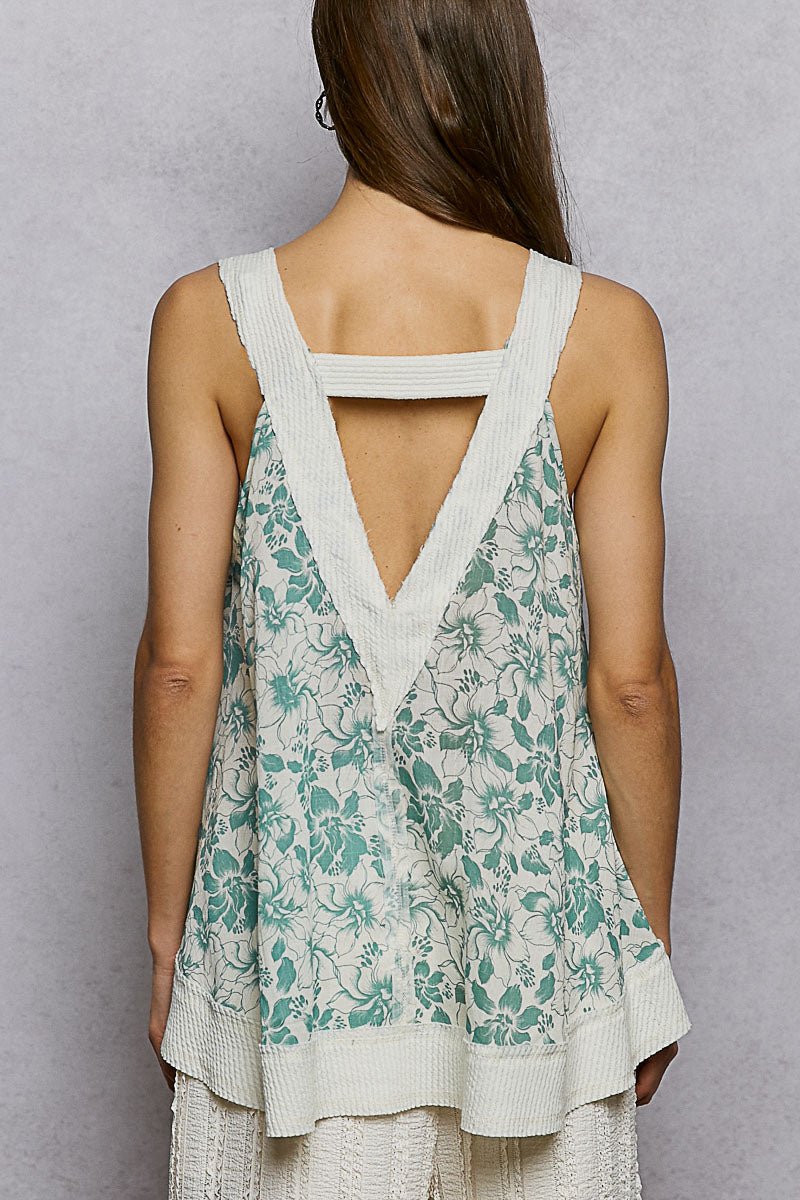 POL Floral V - Neck Tank with Front Pocket - Bitsy Gypsy Boutique