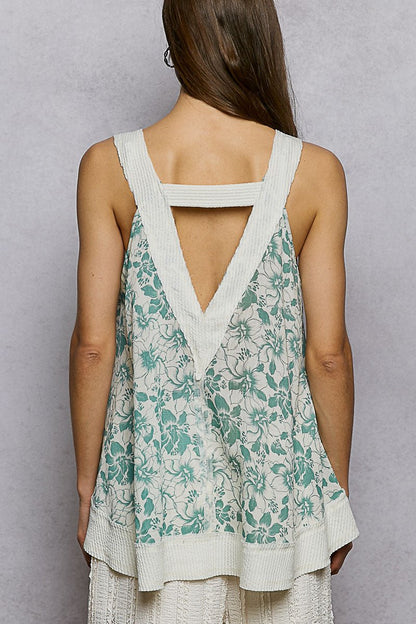 POL Floral V - Neck Tank with Front Pocket - Bitsy Gypsy Boutique