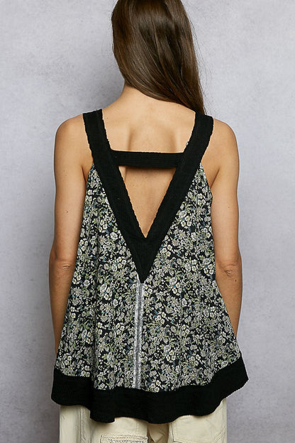 POL Floral V - Neck Tank with Front Pocket - Bitsy Gypsy Boutique