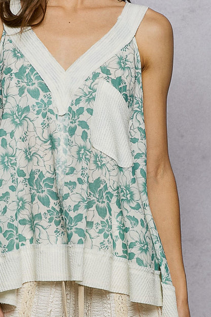 POL Floral V - Neck Tank with Front Pocket - Bitsy Gypsy Boutique