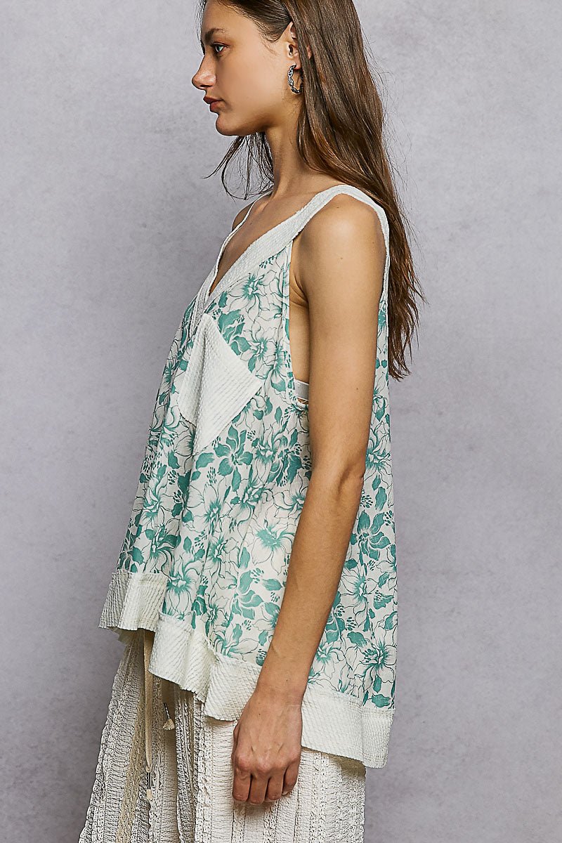 POL Floral V - Neck Tank with Front Pocket - Bitsy Gypsy Boutique