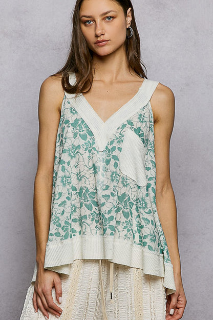 POL Floral V - Neck Tank with Front Pocket - Bitsy Gypsy Boutique