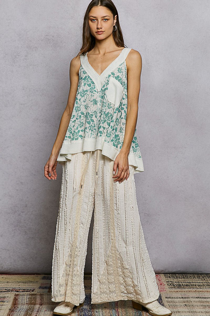 POL Floral V - Neck Tank with Front Pocket - Bitsy Gypsy Boutique