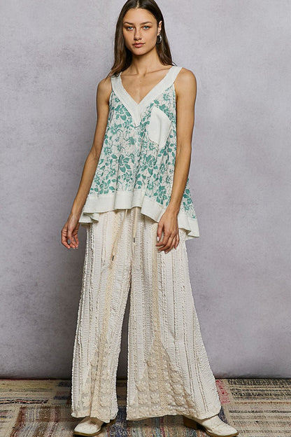 POL Floral V - Neck Tank with Front Pocket - Bitsy Gypsy Boutique