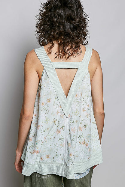 POL Floral V - Neck Tank with Front Pocket - Bitsy Gypsy Boutique