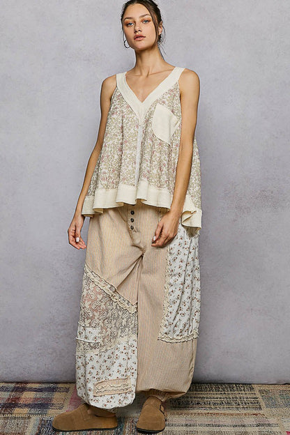POL Floral V - Neck Tank with Front Pocket - Bitsy Gypsy Boutique