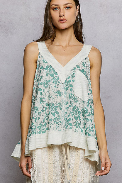 POL Floral V - Neck Tank with Front Pocket - Bitsy Gypsy Boutique