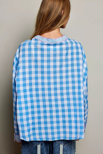 POL Gingham Embroidered Palm Tree Blouse - Bitsy Gypsy Boutique
