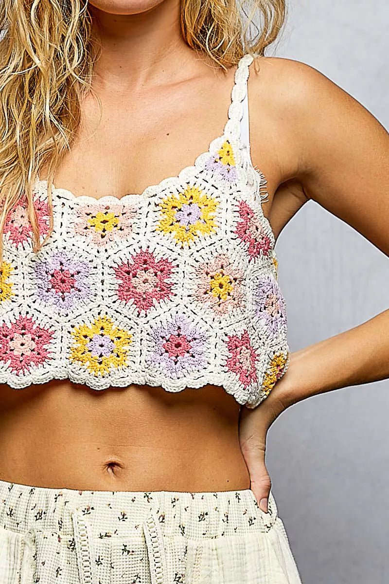 POL Handmade Granny Pattern Crochet Cami with Scalloped Strap - Bitsy Gypsy Boutique