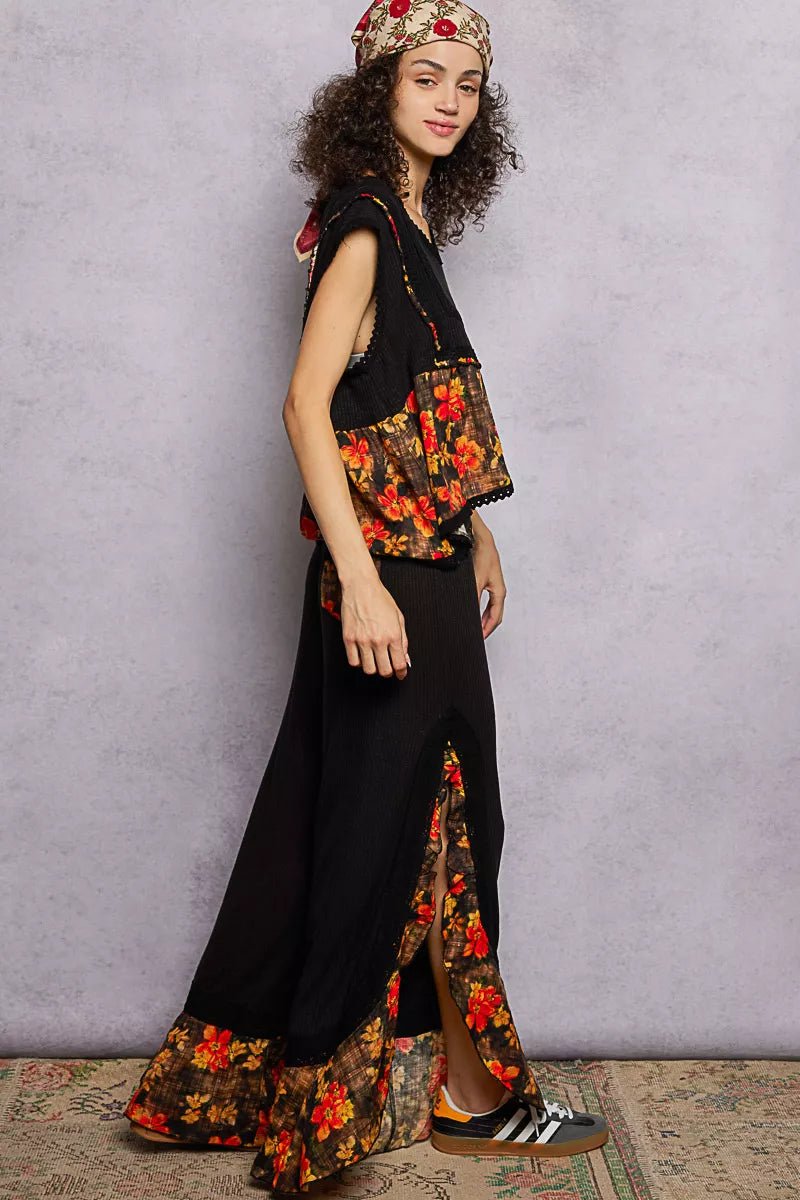 POL Lace Detail Floral Cropped Ruffled Top - Bitsy Gypsy Boutique