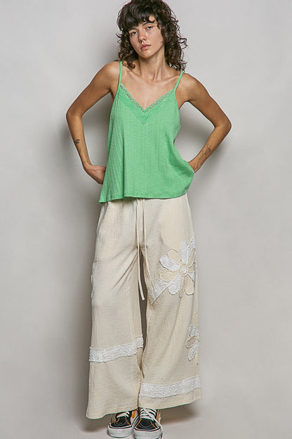 POL Lace Detail V - Neck Textured Knit Cami - Bitsy Gypsy Boutique