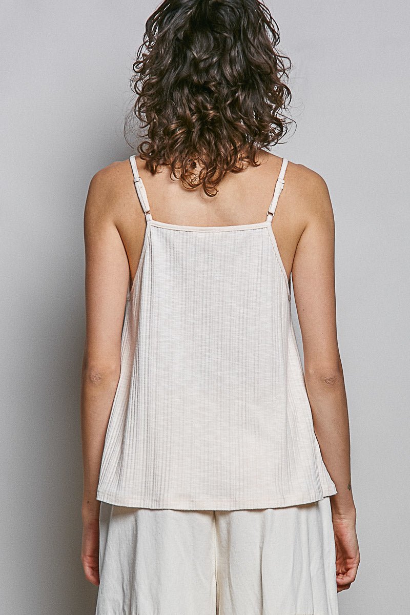 POL Lace Detail V - Neck Textured Knit Cami - Bitsy Gypsy Boutique