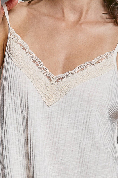 POL Lace Detail V - Neck Textured Knit Cami - Bitsy Gypsy Boutique