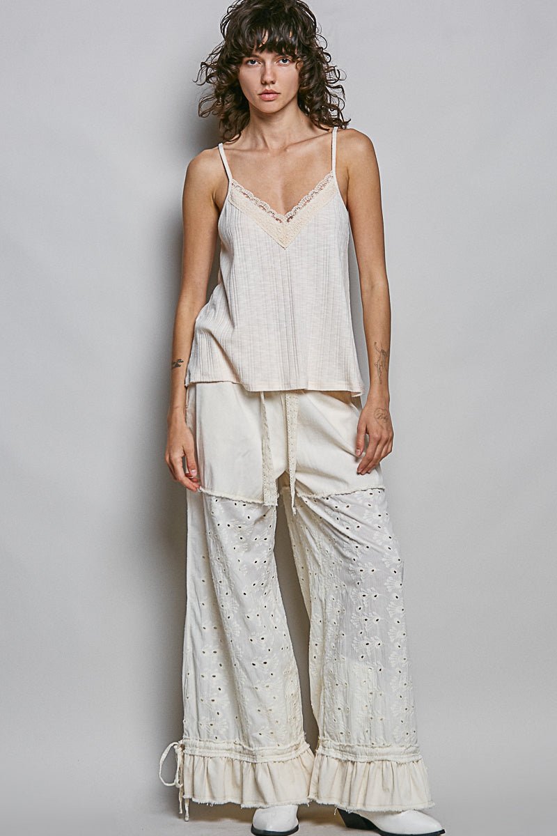 POL Lace Detail V - Neck Textured Knit Cami - Bitsy Gypsy Boutique