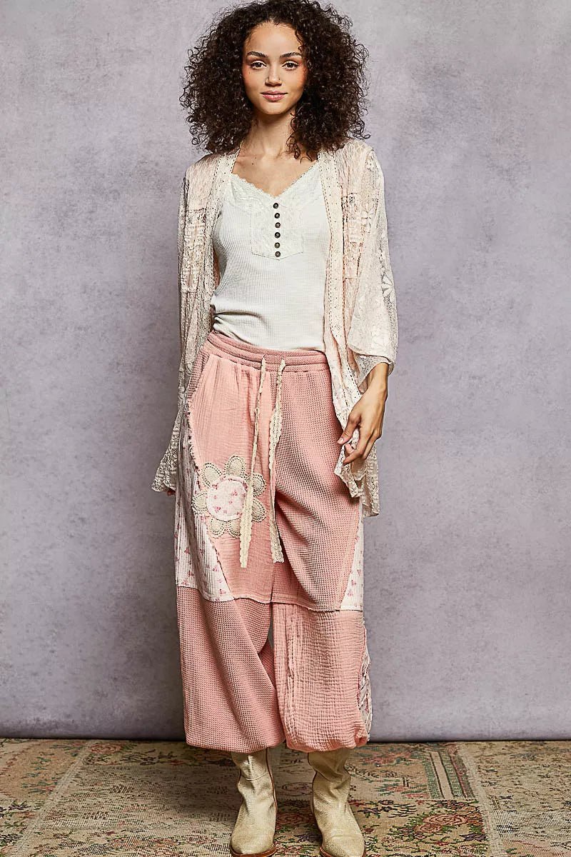 POL Lace Floral Open Front Cardigan with Trim Detail - Bitsy Gypsy Boutique