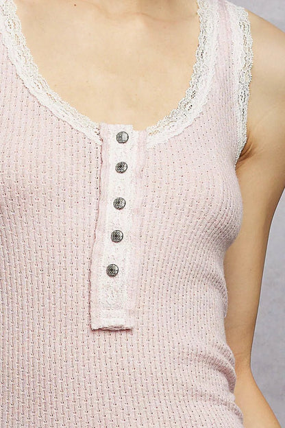 POL Lace Trim Tank with Front Button Closure - Bitsy Gypsy Boutique