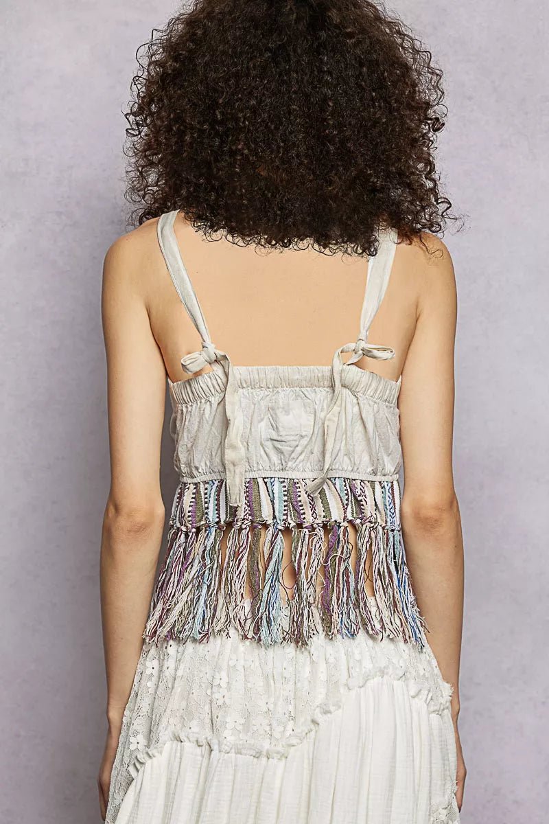 POL Lace - Up Fringe Hem Tank with Lace Detail - Bitsy Gypsy Boutique