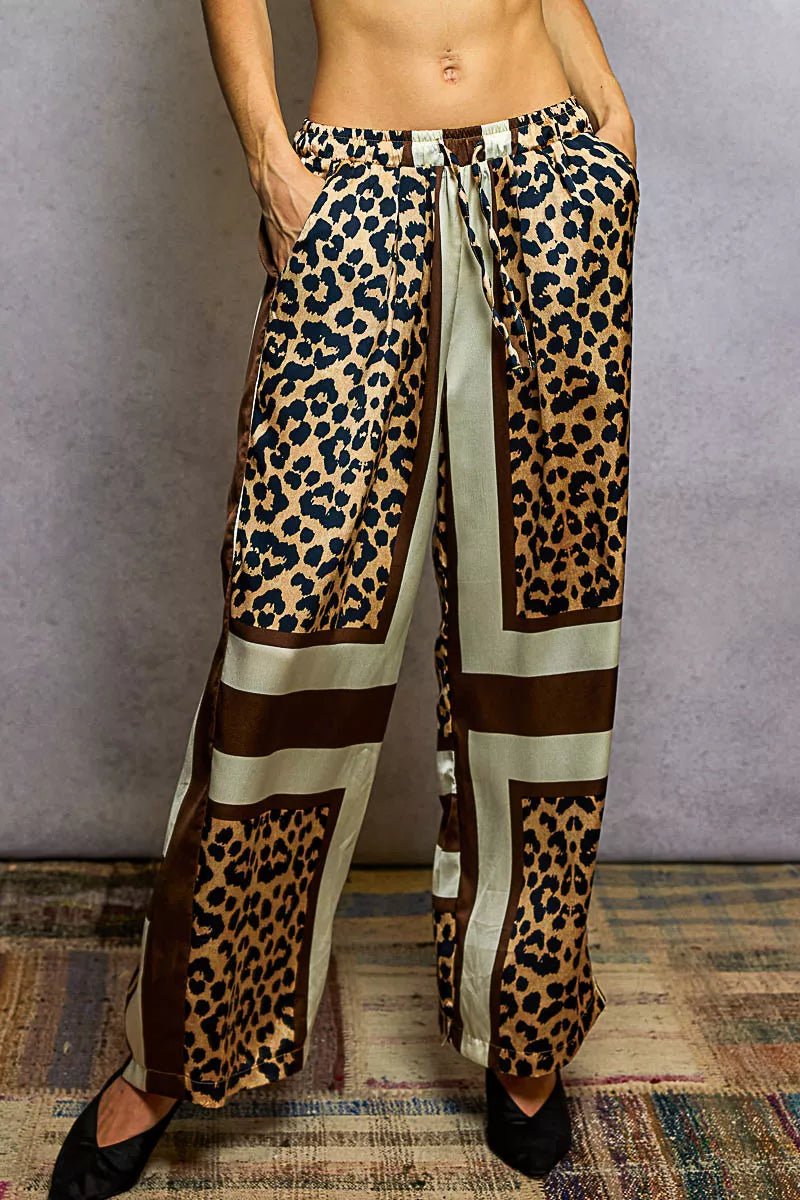 POL Leopard Printed Woven Wide Leg Drawstring Pants - Bitsy Gypsy Boutique