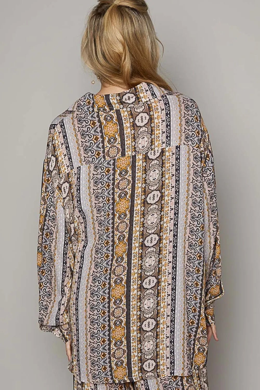 POL Long Sleeve Button Down Printed Shirt - Bitsy Gypsy Boutique