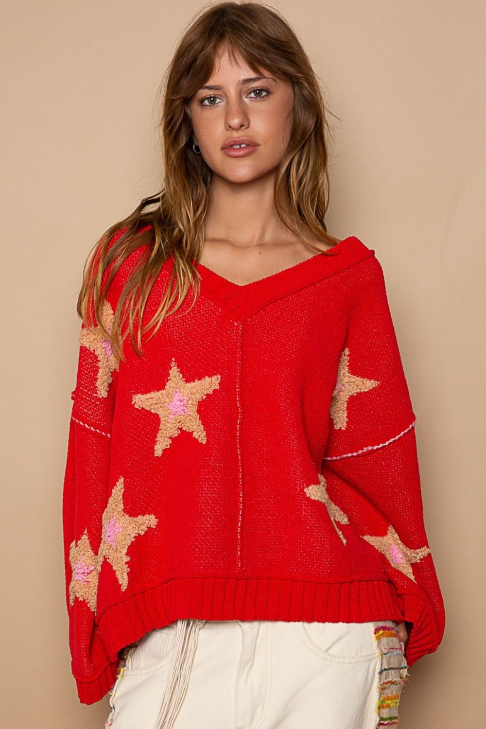 POL Long Sleeve Star Patch Sweater - Bitsy Gypsy Boutique