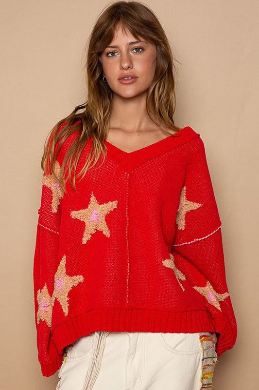 POL Long Sleeve Star Patch Sweater - Bitsy Gypsy Boutique