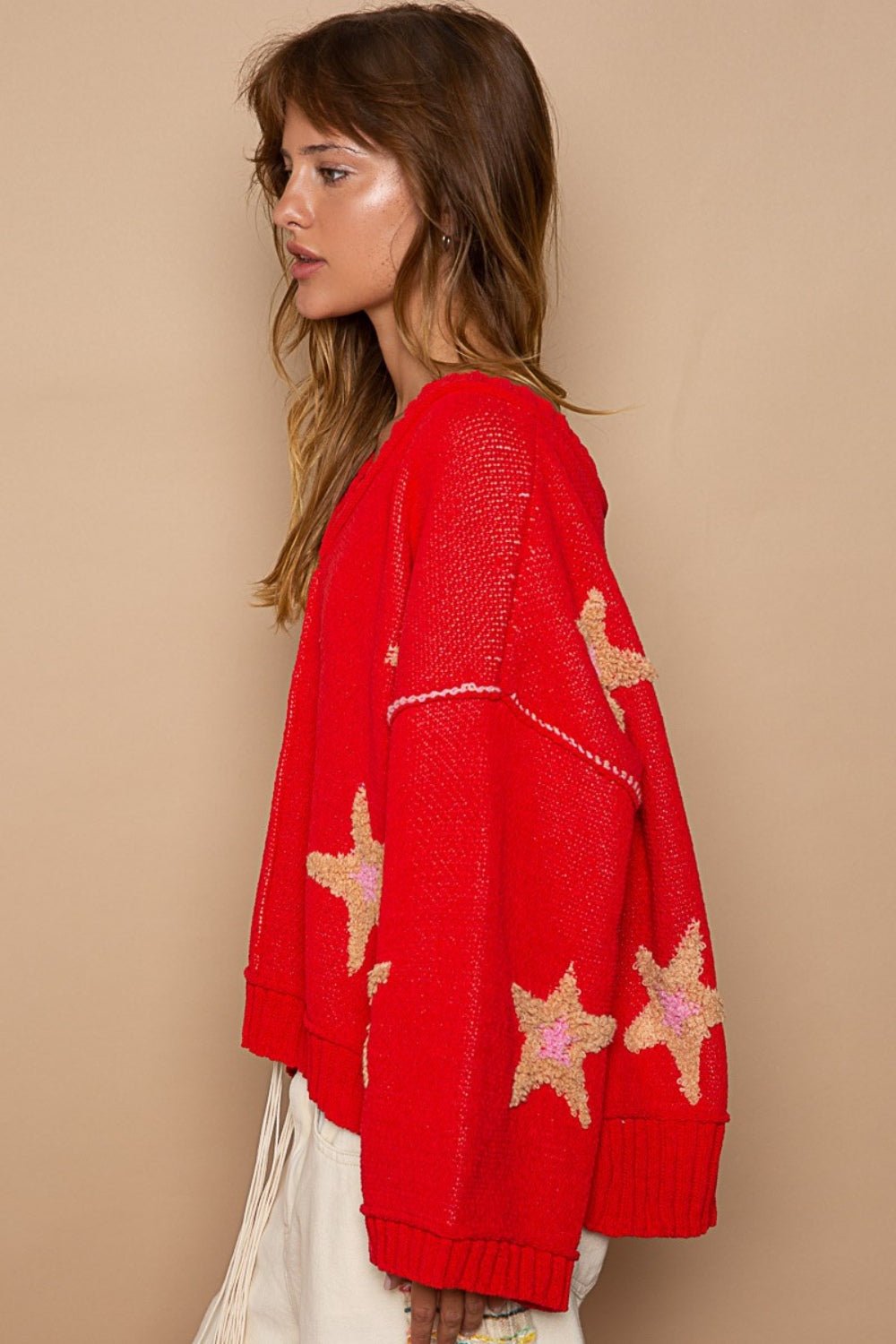 POL Long Sleeve Star Patch Sweater - Bitsy Gypsy Boutique