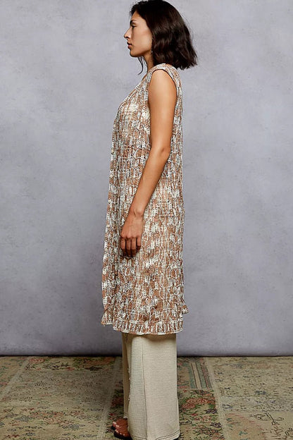 POL Metal Button Down Crochet Sleeveless Longline Cardigan - Bitsy Gypsy Boutique