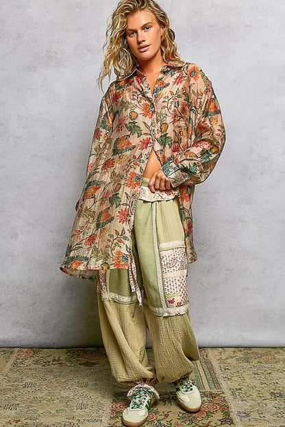 POL Metal Button Down Floral Long Sleeve Shirt - Bitsy Gypsy Boutique