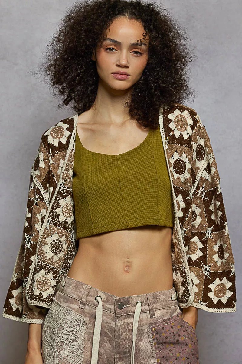 POL Open Front Cardigan with Varied Patterns - Bitsy Gypsy Boutique