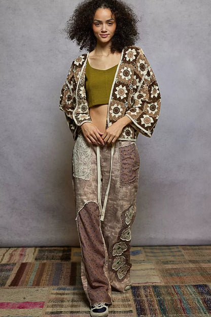 POL Open Front Cardigan with Varied Patterns - Bitsy Gypsy Boutique