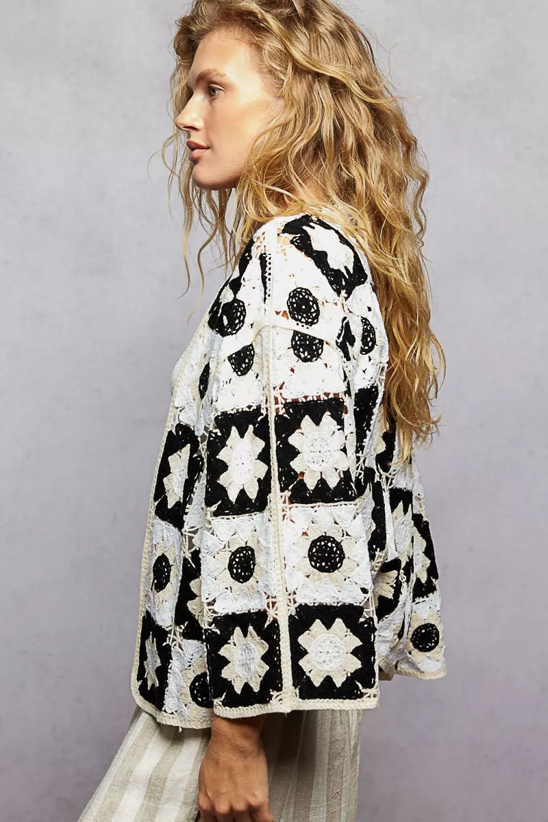 POL Open Front Cardigan with Varied Patterns - Bitsy Gypsy Boutique