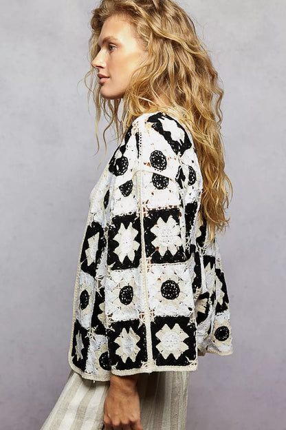 POL Open Front Cardigan with Varied Patterns - Bitsy Gypsy Boutique