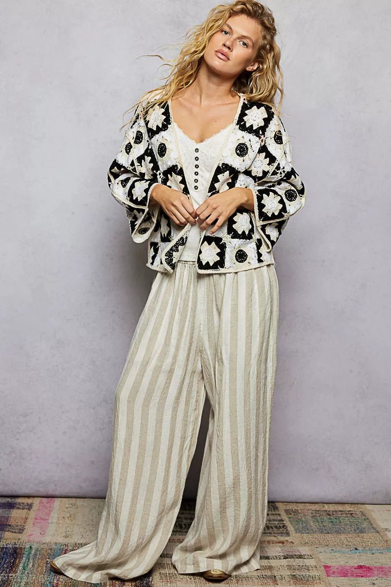 POL Open Front Cardigan with Varied Patterns - Bitsy Gypsy Boutique