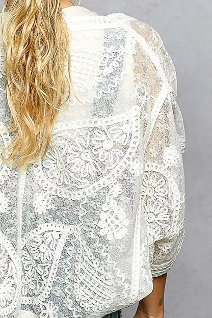 POL Open Front Crochet Cardigan with Floral Embroidery - Bitsy Gypsy Boutique