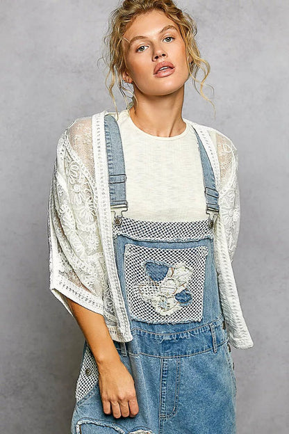 POL Open Front Crochet Cardigan with Floral Embroidery - Bitsy Gypsy Boutique